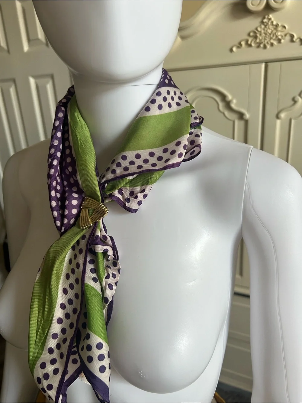 Silk Polka Dot Neck Scarf in Purple and Green - Classic Women's Accessory